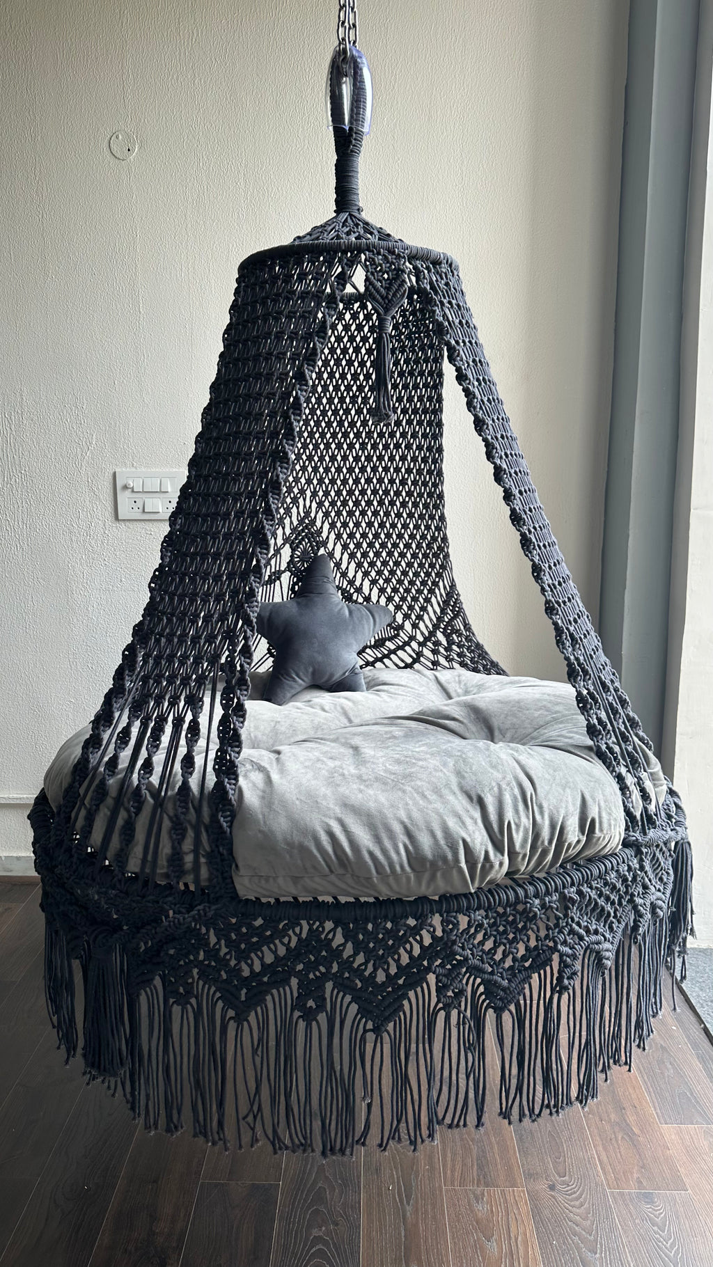 Stone Grey Macrame Lounge Swing