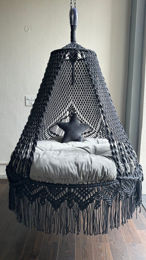 Stone Grey Macrame Lounge Swing
