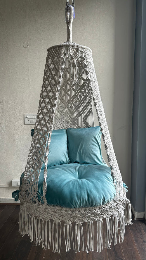Periwinkle Adult Macrame Hanging Chair