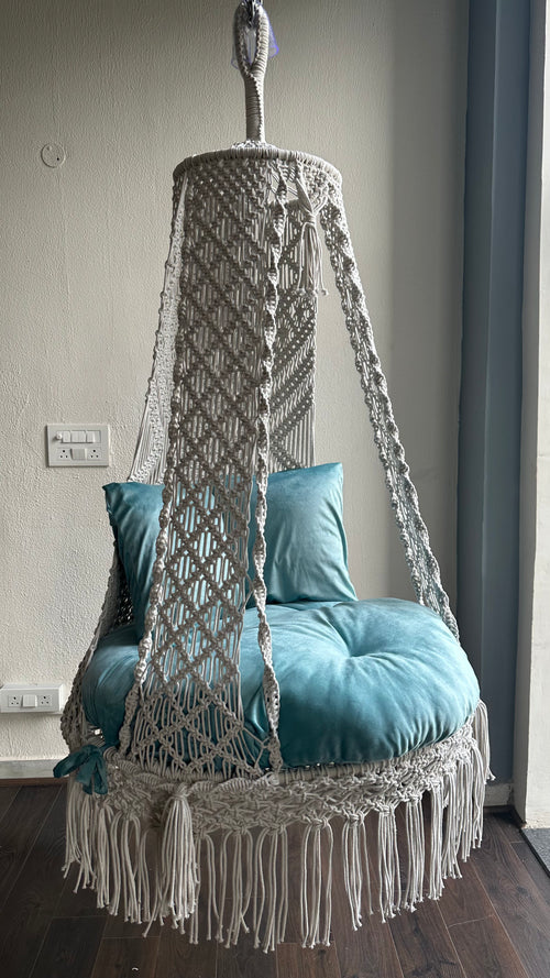 Periwinkle Adult Macrame Hanging Chair