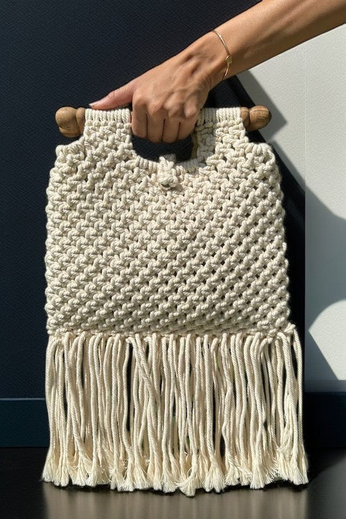 Boho Chic Off-White Macrame Handbag