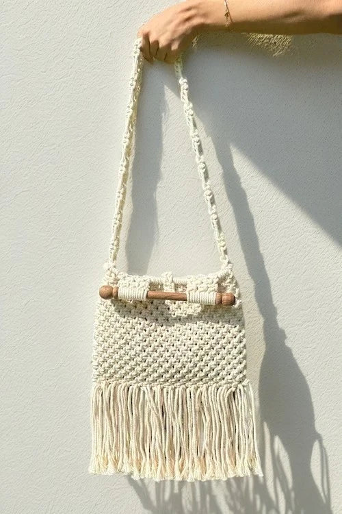 Boho Chic Off-White Macrame Handbag