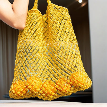 Handwoven Macramé Mesh Tote Bag – Yellow