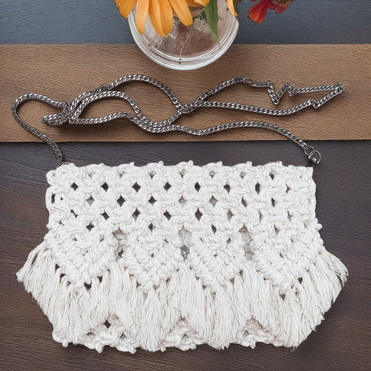 Chic White Macrame Handbags