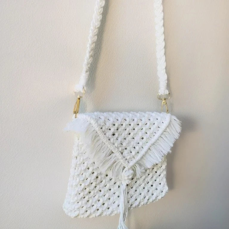 Stylish White Macrame Handbag