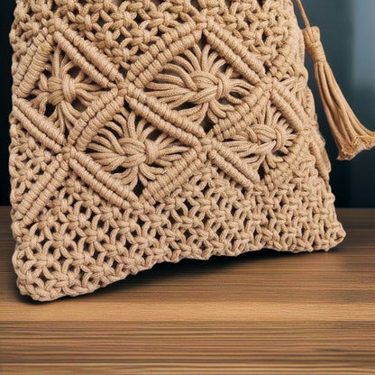 Beige Boho Macrame Bag