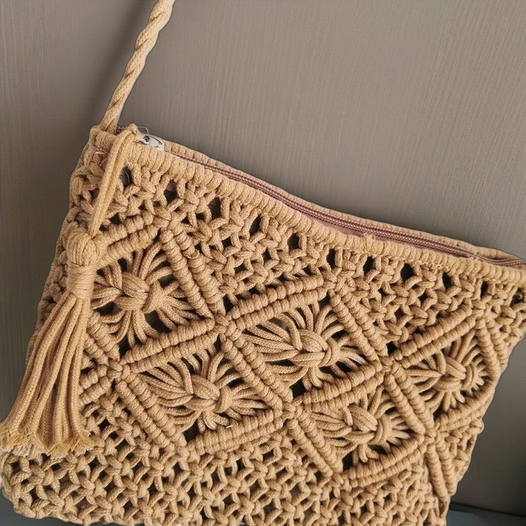 Beige Boho Macrame Bag