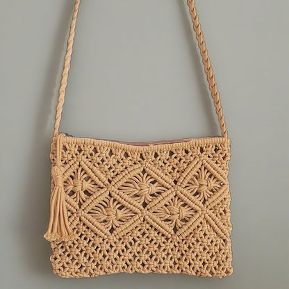 Beige Boho Macrame Bag