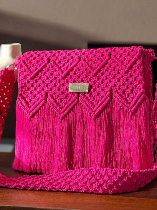 Boho Pink Macrame Bag