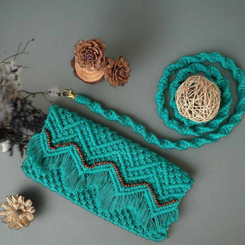 Boho Chic Teal Macrame Clutch