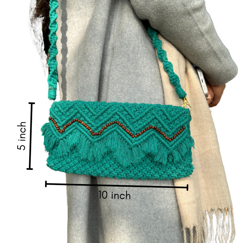 Boho Chic Teal Macrame Clutch