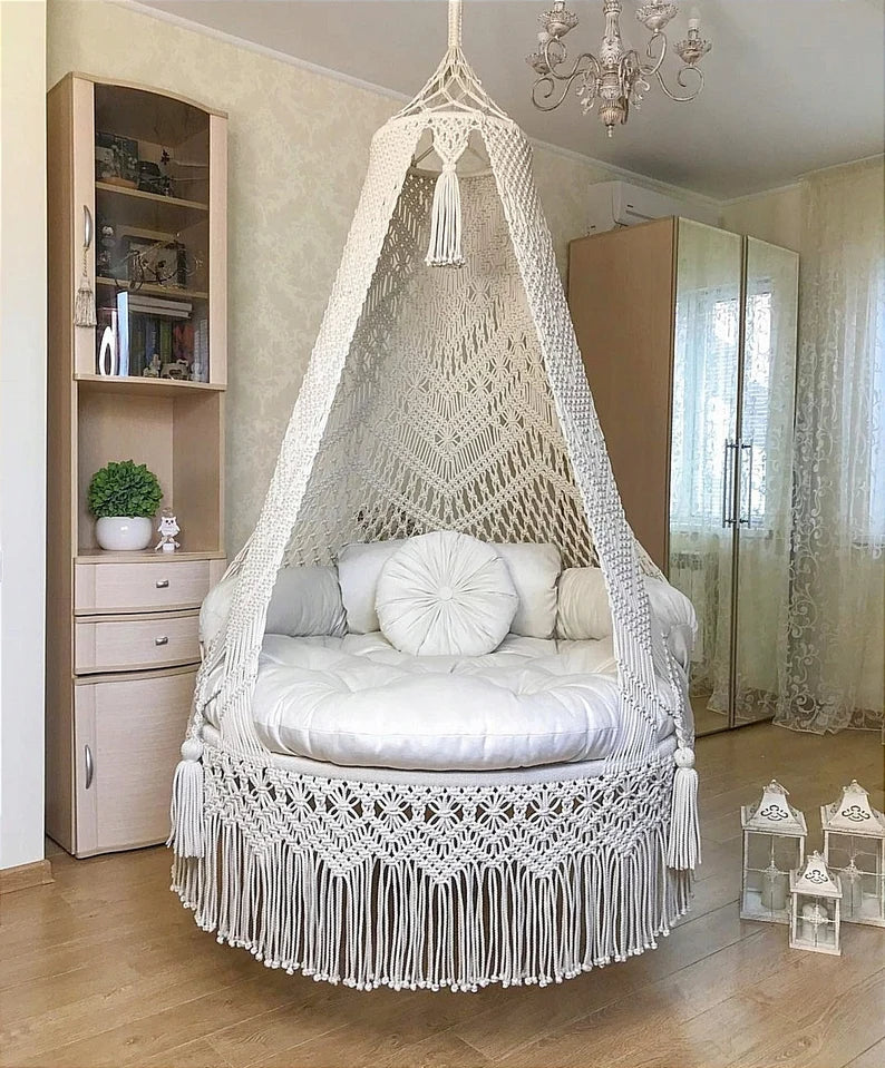 Peacock macrame swing for home