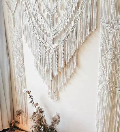 White Woven Macrame Curtain Panels