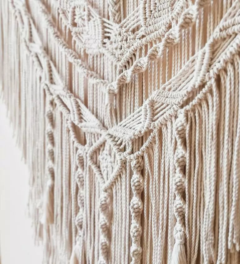 White Woven Macrame Curtain Panels