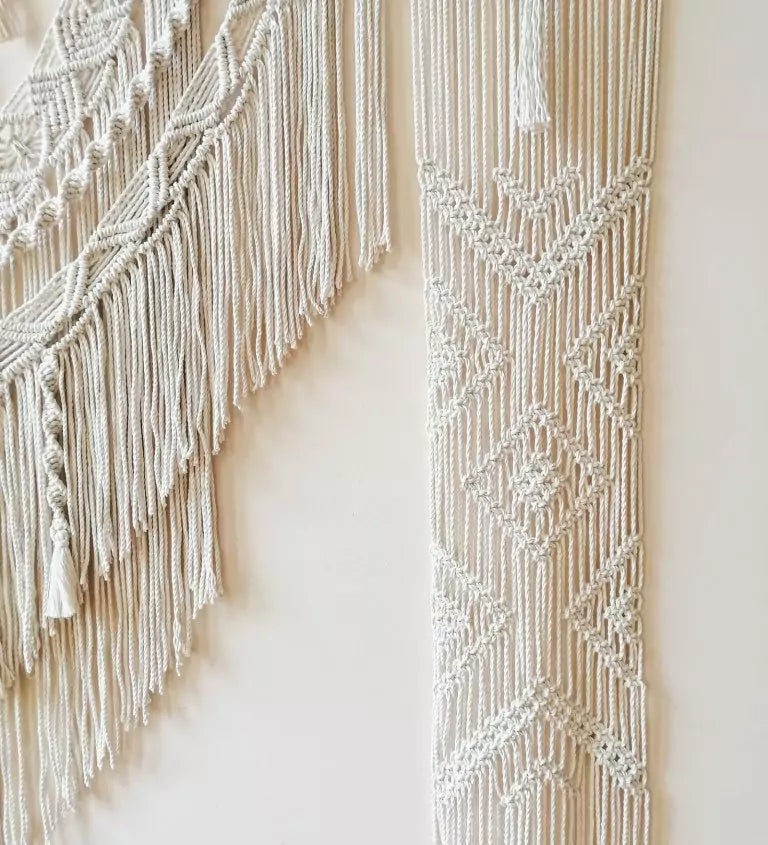 White Woven Macrame Curtain Panels