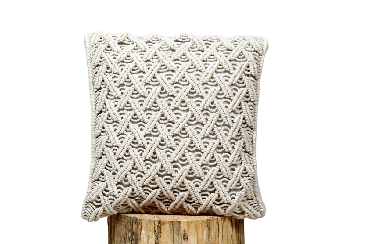 White Bohemian Macrame Cushion