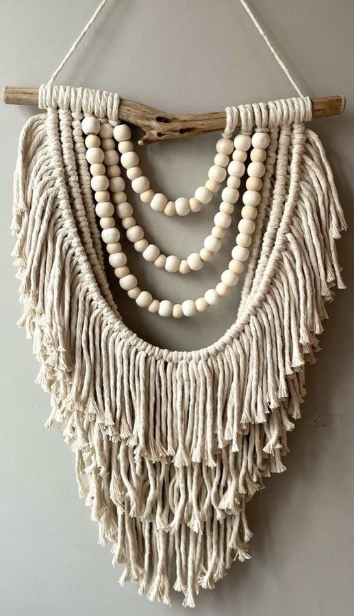 Handmade Boho Macrame Wall Hanging with Wooden Beads