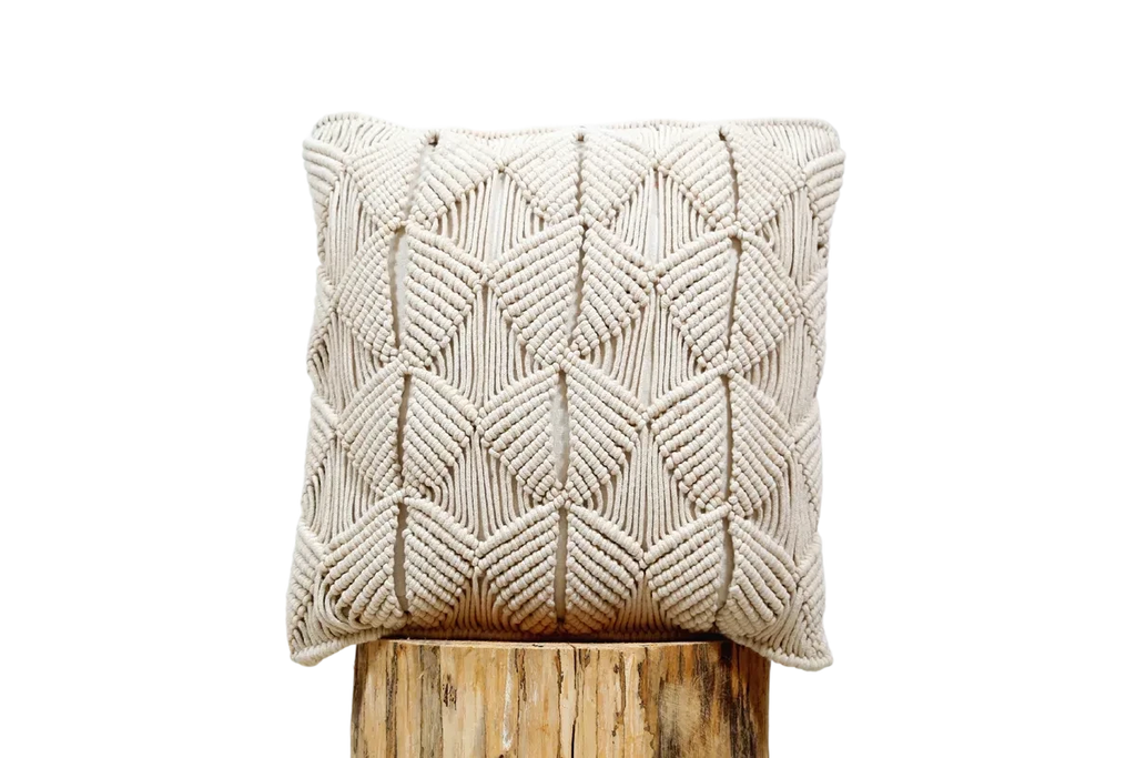 Handcrafted White Macrame Cushion