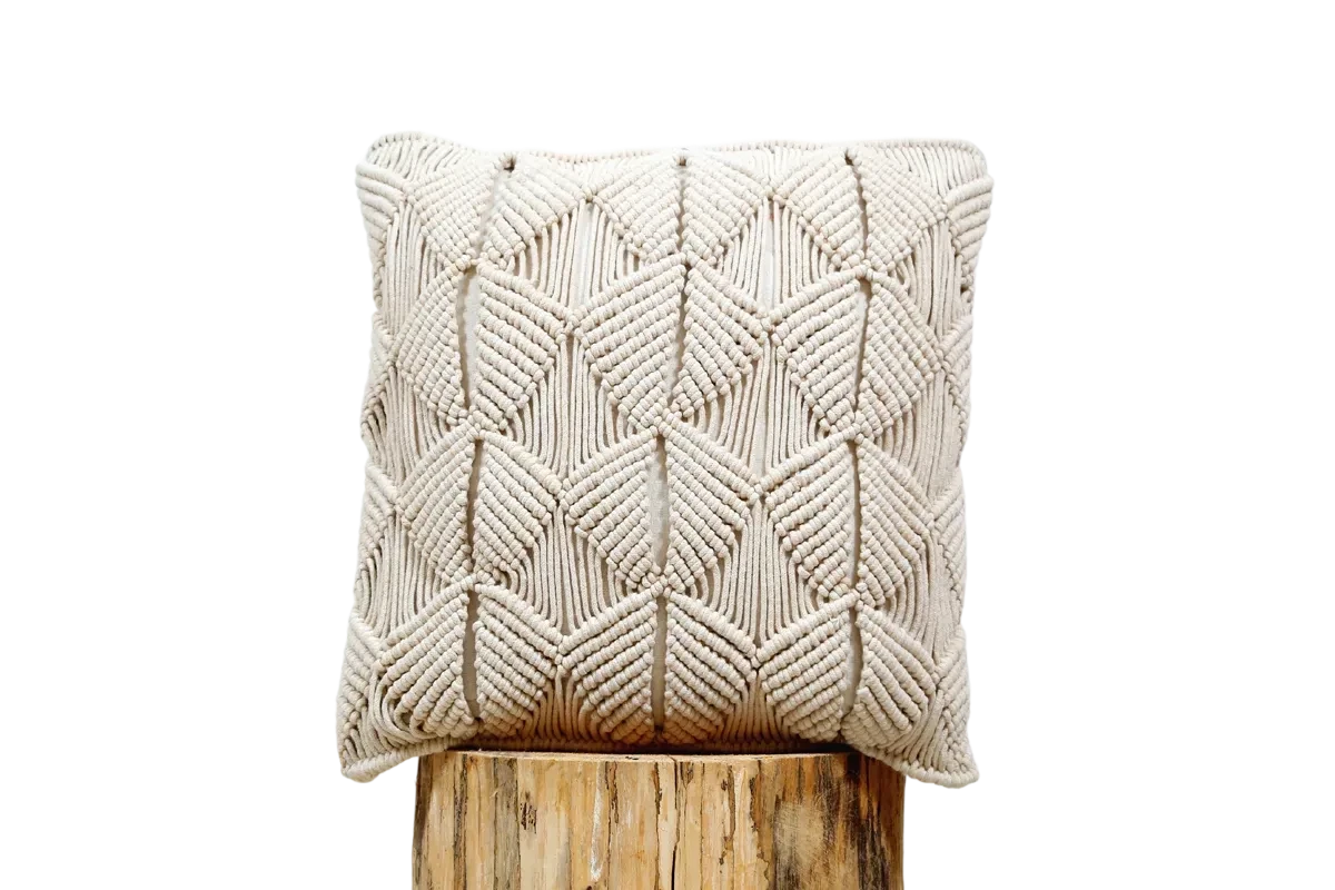 Handcrafted White Macrame Cushion