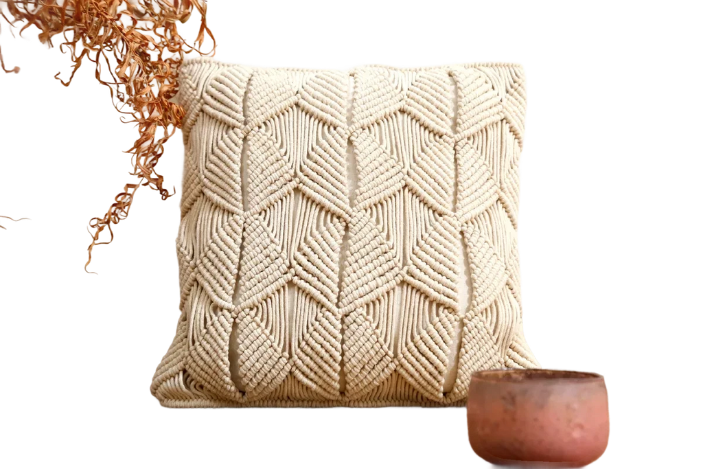 Handcrafted White Macrame Cushion