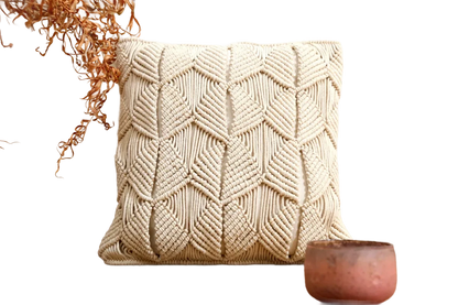 Handcrafted White Macrame Cushion