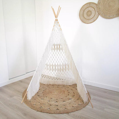 Handmade Macrame Teepee Tent – Boho Kids Play Tent & Cozy Hideaway