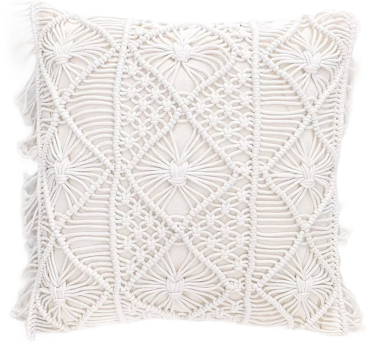 Textured White Macrame Cushion