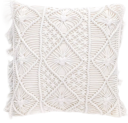 Textured White Macrame Cushion