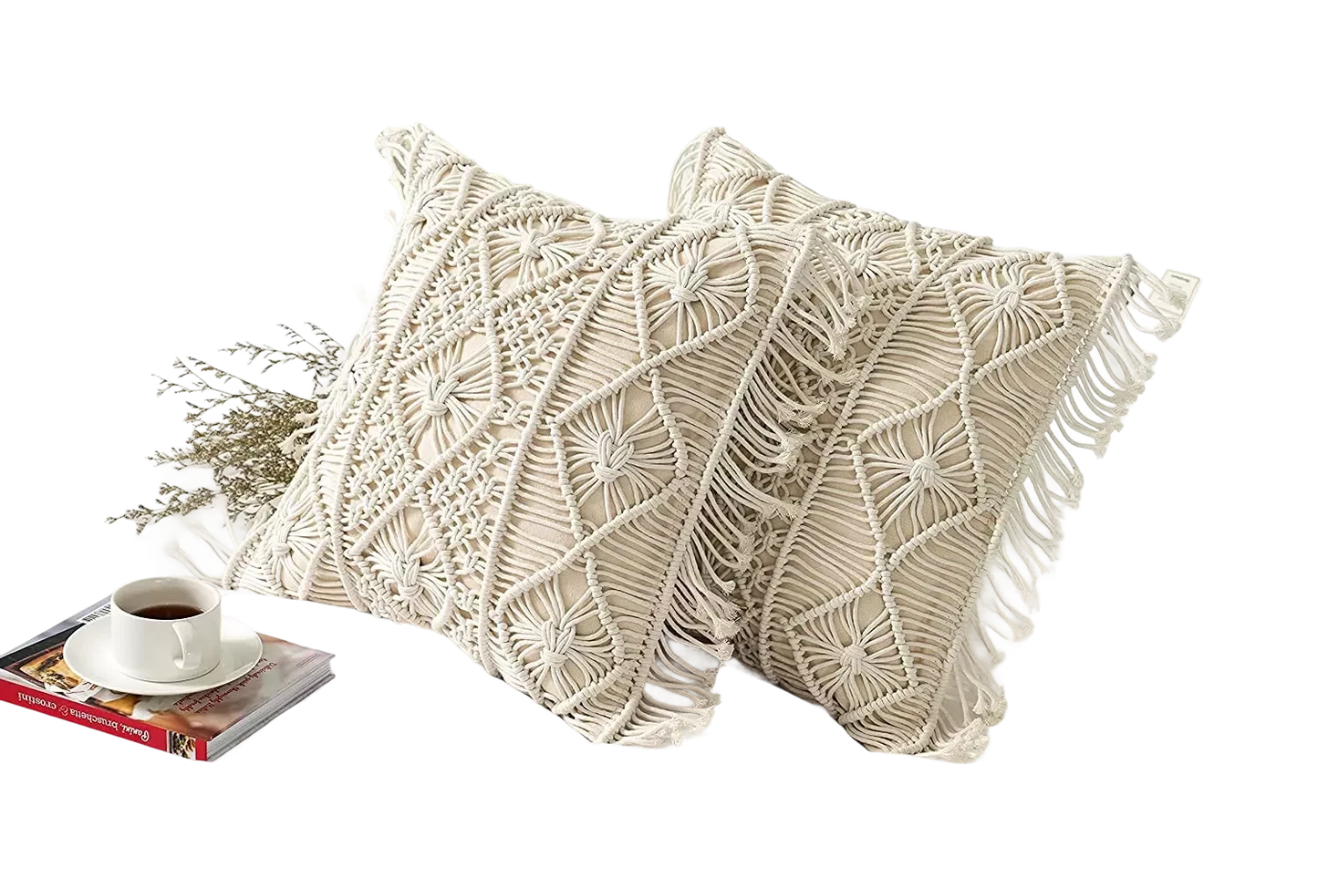 Textured White Macrame Cushion