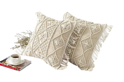 Textured White Macrame Cushion