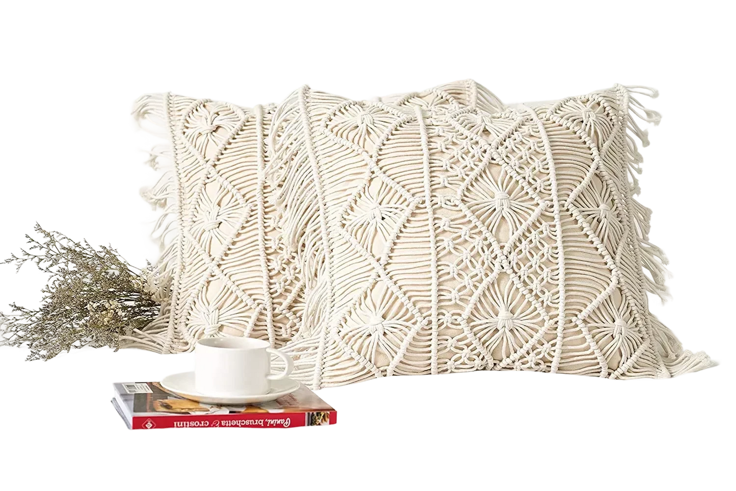 Textured White Macrame Cushion