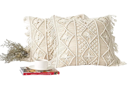 Textured White Macrame Cushion