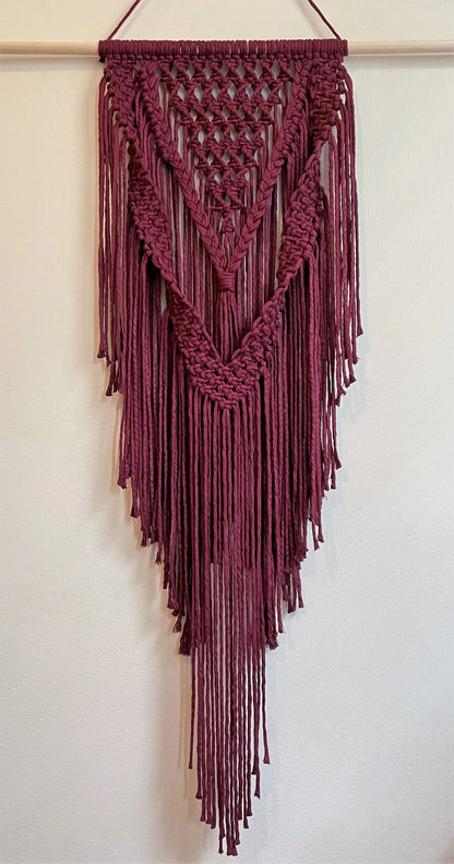 Handwoven Macrame Wall Hanging – Deep Burgundy Boho Decor