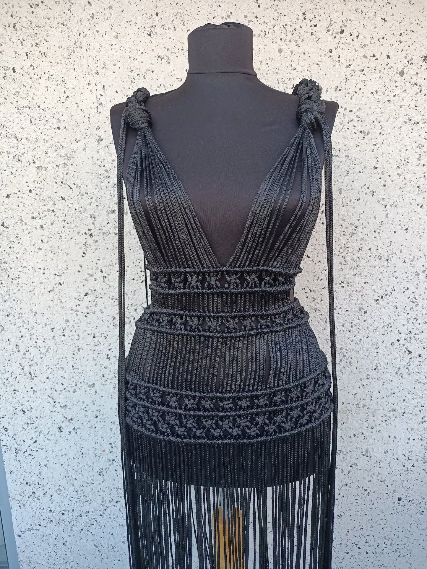 Handcrafted Black Macrame Dress – Boho Chic Statement Piece