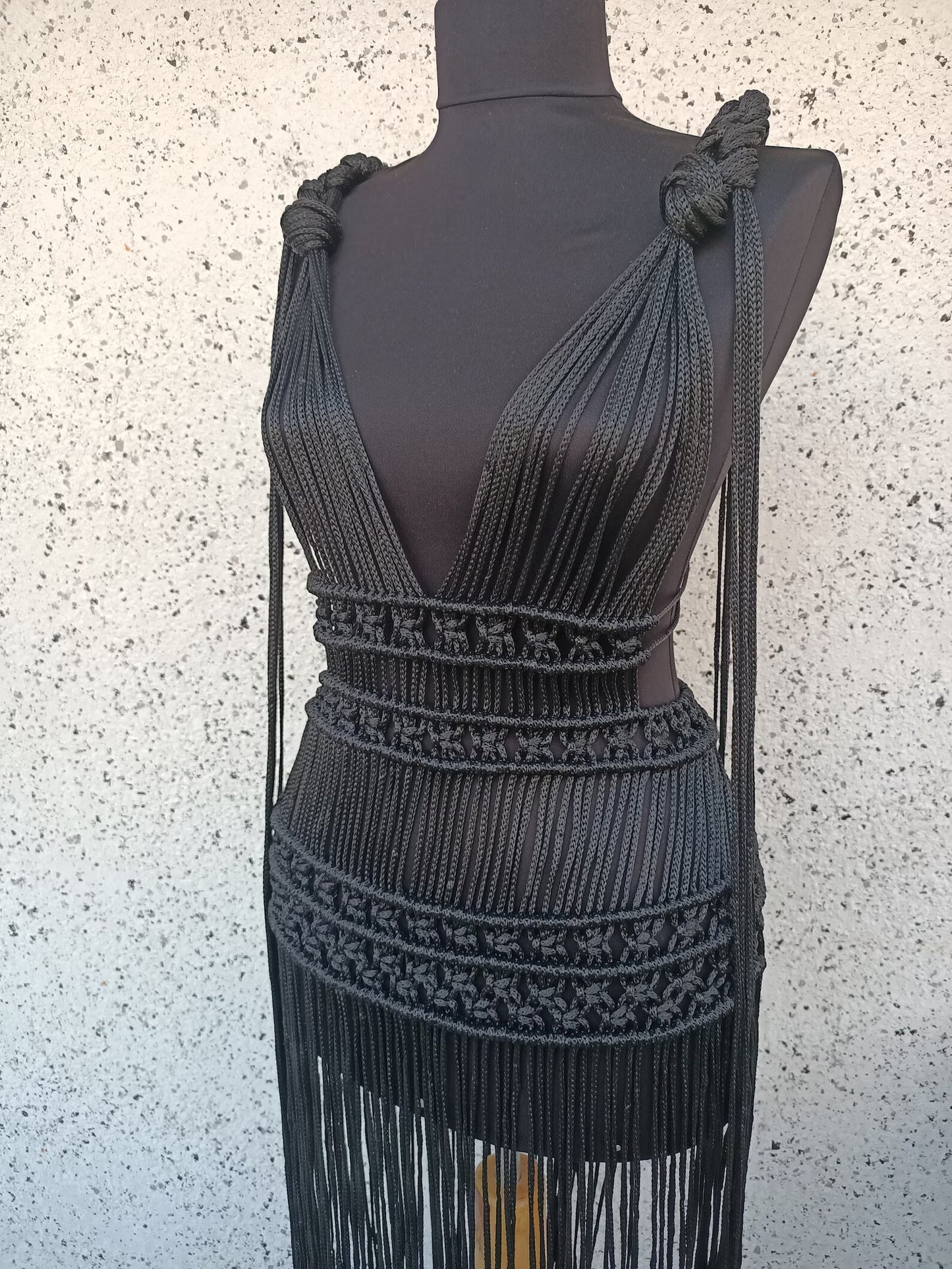 Handcrafted Black Macrame Dress – Boho Chic Statement Piece