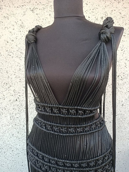 Handcrafted Black Macrame Dress – Boho Chic Statement Piece