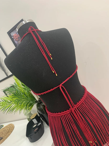 Handmade Macrame Dress - Wine Red Elegance