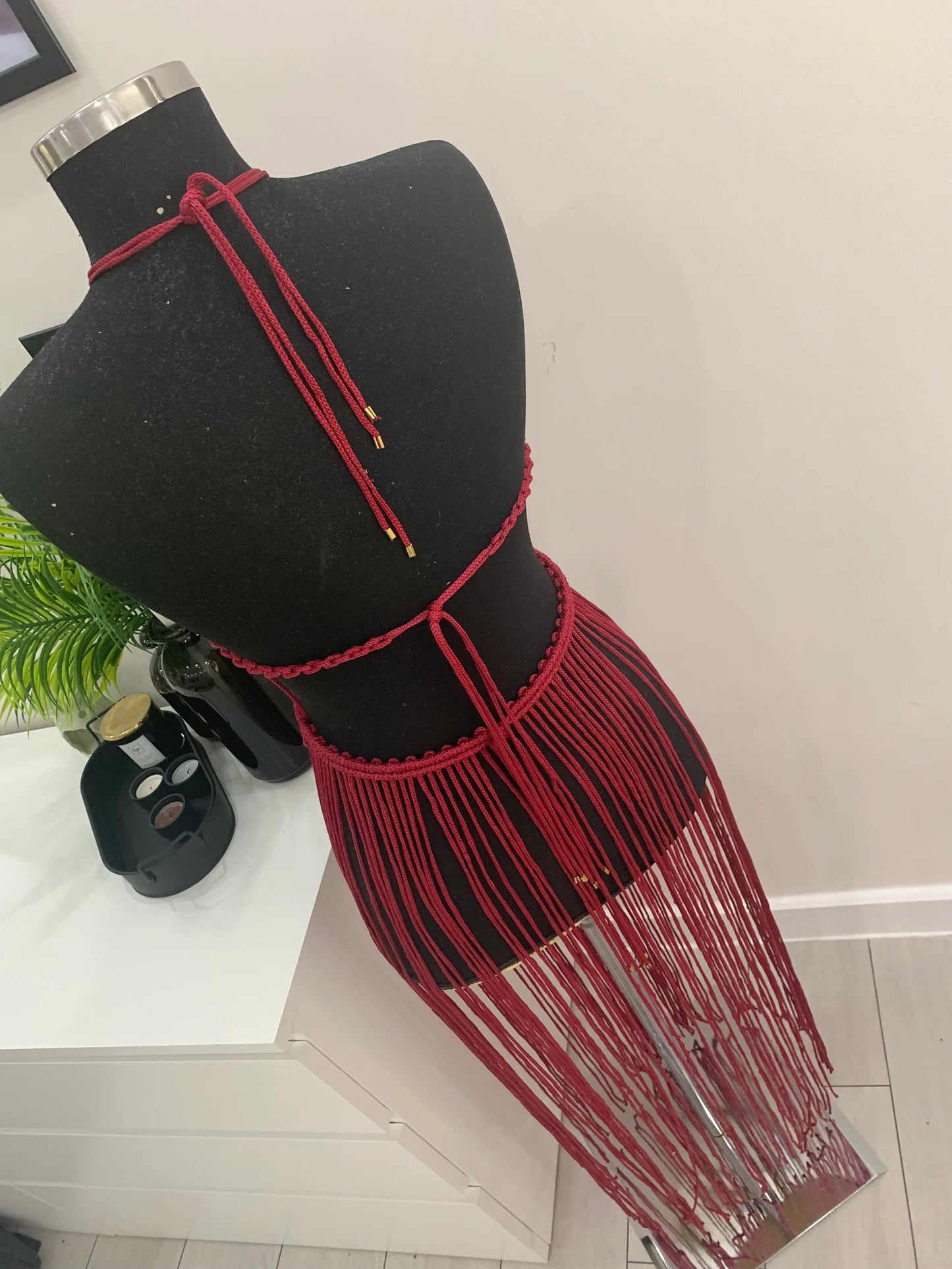 Handmade Macrame Dress - Wine Red Elegance