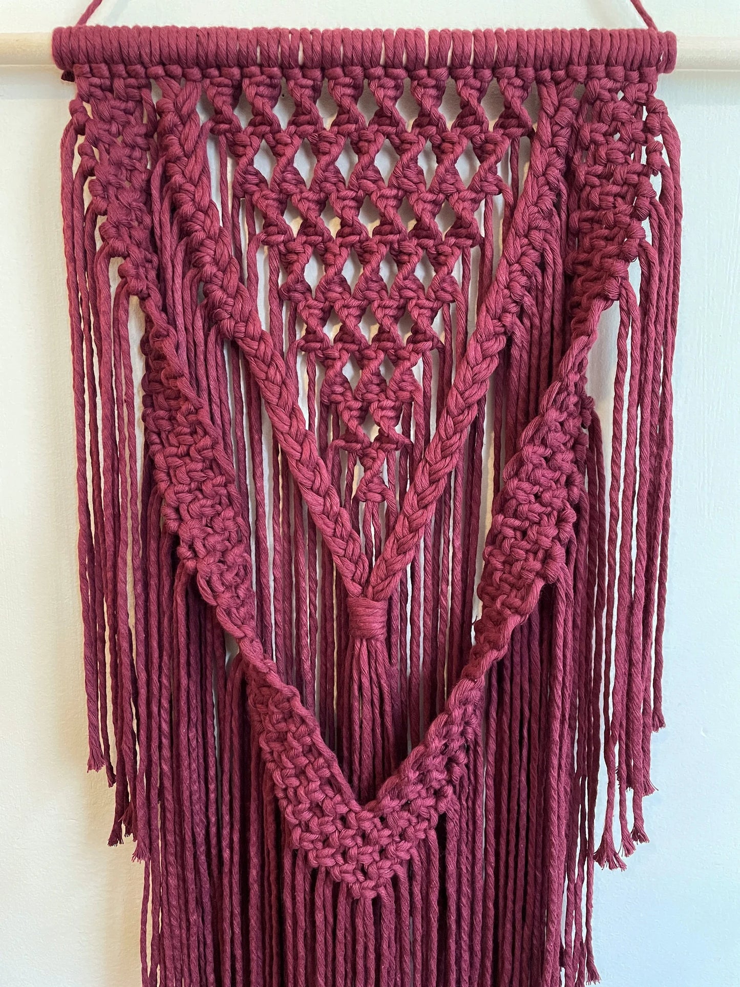 Handwoven Macrame Wall Hanging – Deep Burgundy Boho Decor