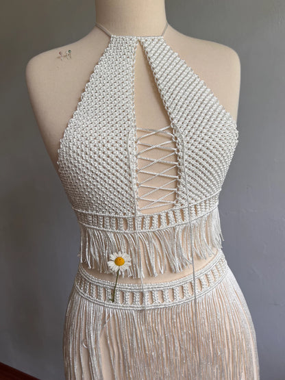 Handmade Macrame Dress - Ivory White Beauty