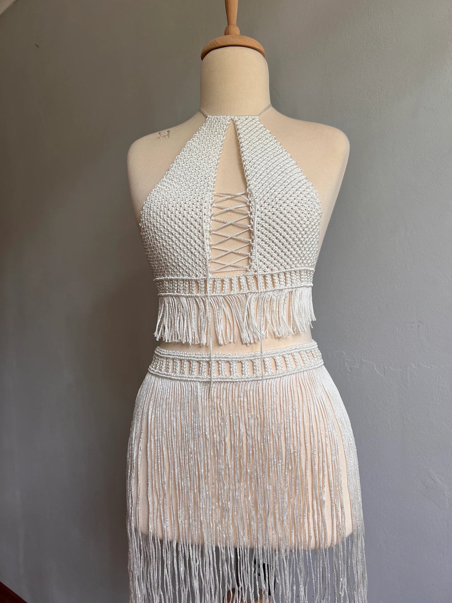 Handmade Macrame Dress - Ivory White Beauty