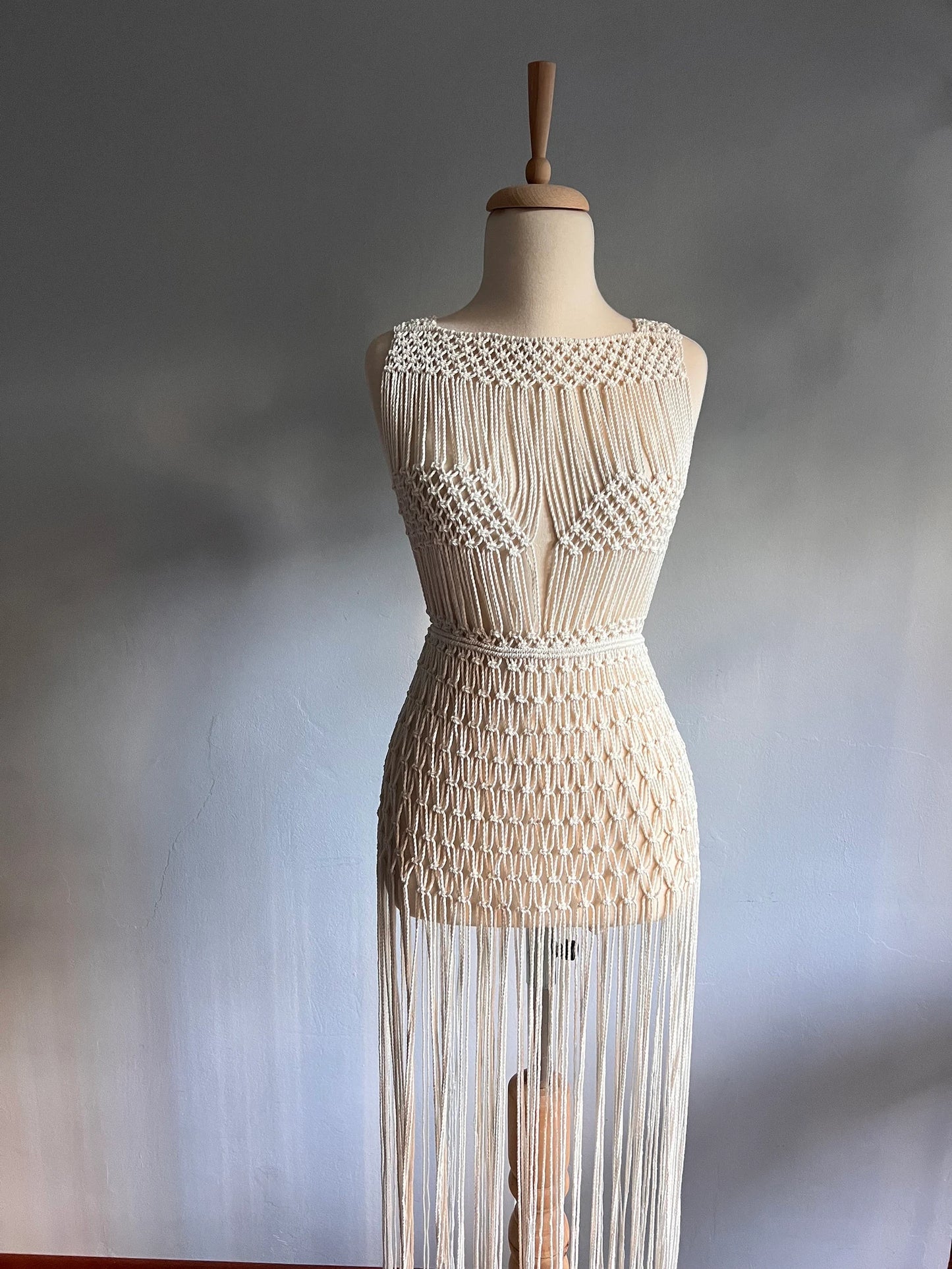 Handmade Macrame Dress - Elegant Boho Fringe Gown