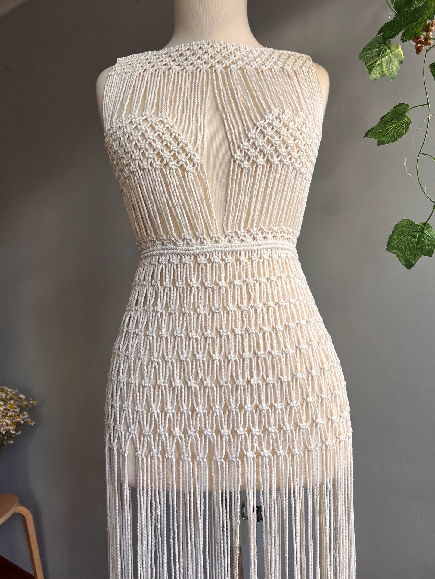 Handmade Macrame Dress - Elegant Boho Fringe Gown