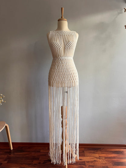 Handmade Macrame Dress - Elegant Boho Fringe Gown