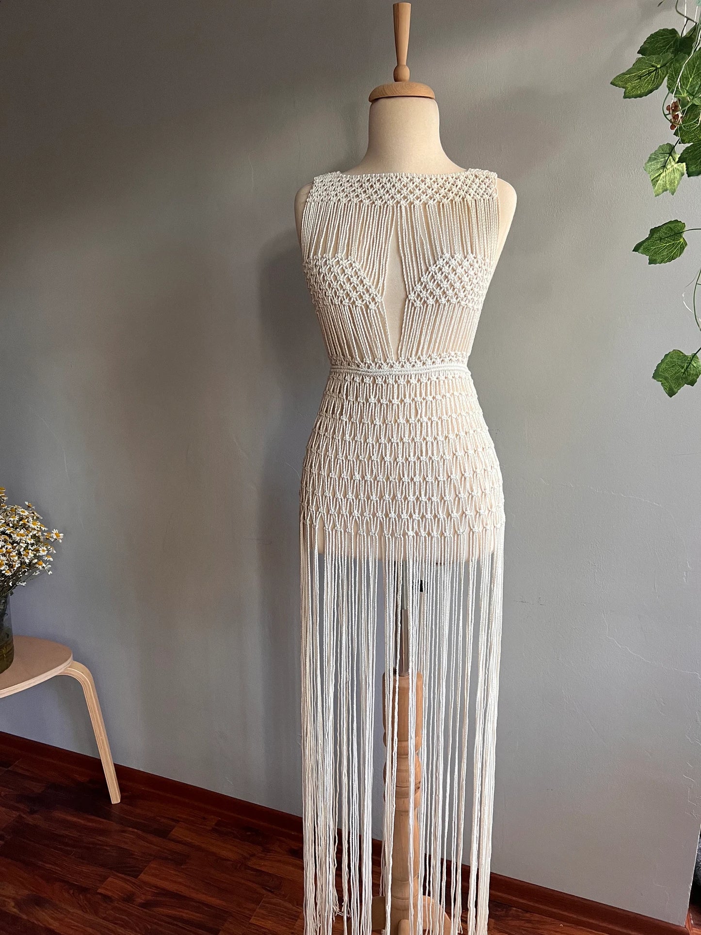 Handmade Macrame Dress - Elegant Boho Fringe Gown