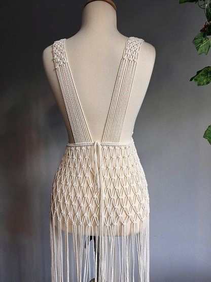 Handmade Macrame Dress - Elegant Boho Fringe Gown