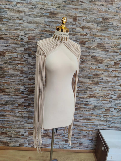 Minimalist Macrame Shoulder Drape Dress