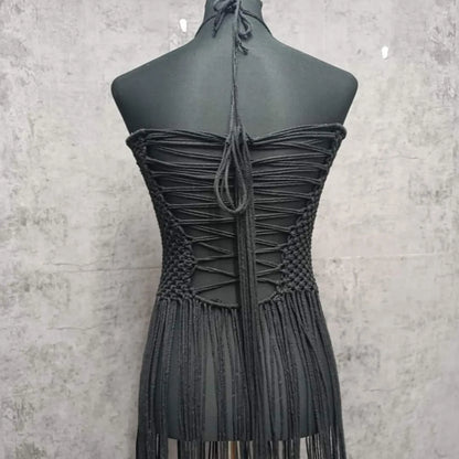 Midnight Elegance Macrame Dress