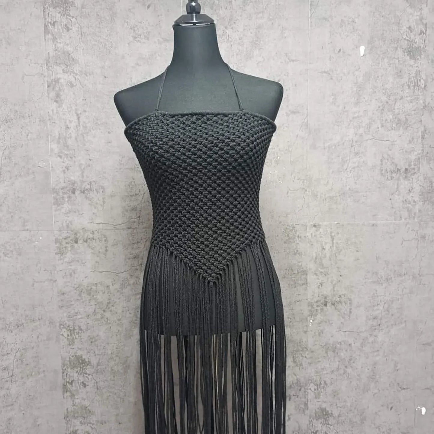 Midnight Elegance Macrame Dress