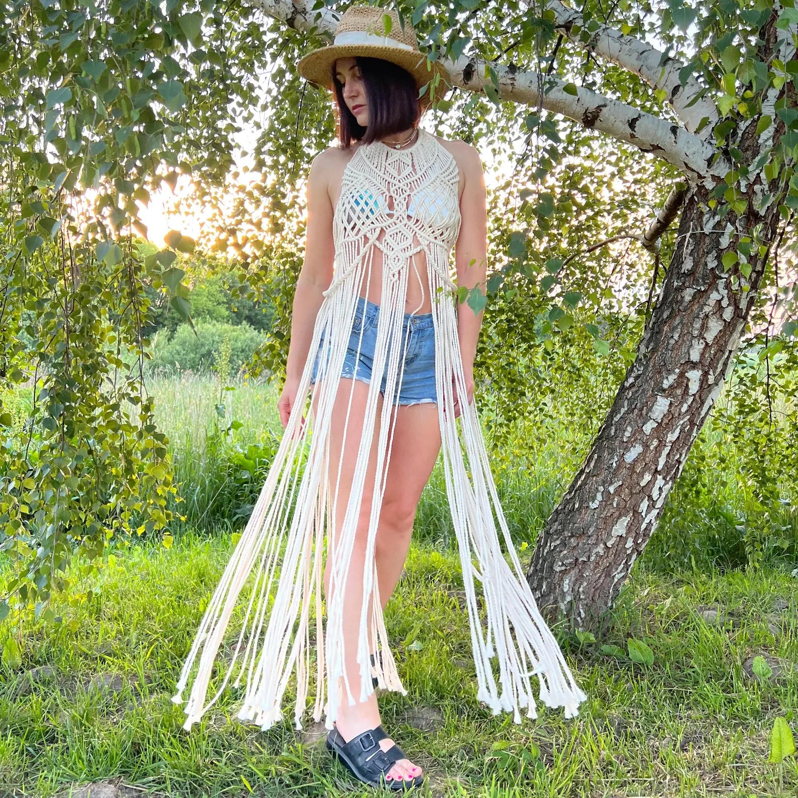 Bohemian White Macrame Fringe Dress – Festival Beachwear – wowswings